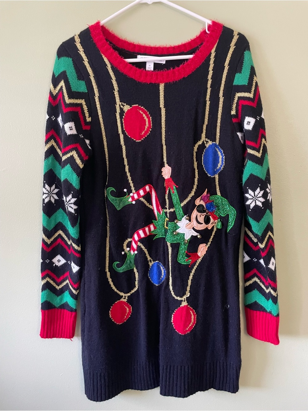 Holiday Elf Sweater Dress - Black, Green, Red